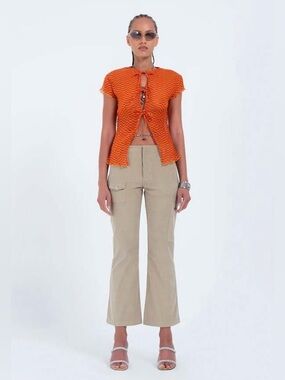 Arthur Orange & Yellow Tie-Front Short Sleeve Top blouse size 2 short sleeve